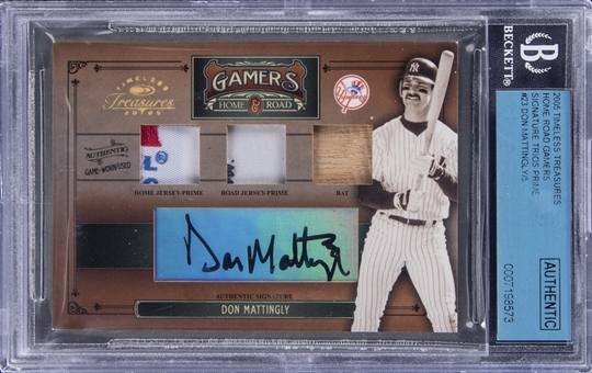 2005 Donruss Timeless Treasures "Home & Road Gamers" Prime #23 Don Mattingly Signed Laundry Tag Relic Card (#4/5) - BGS Authentic, BGS 9